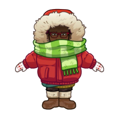 Cartoon drawing of a person bundled in a parka so thick they can hardly move